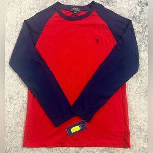 Polo by Ralph Lauren youth Long Sleeve Red and Navy Tee sz L (14-16)